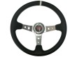 Volante wrc de piel lisa negro/plata costura blanca 350mm
