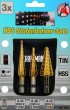 Blister 3 brocas conicas escalonadas ( ø 3,0 - 20,0 mm), adaptador 1/4", titanio; kraftmann