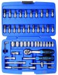 Estuche 46 pcs.vasos cortos 1/4" hex. "protorque" (4 - 13 mm.)+ vasos c/puntas torx-h y carraca