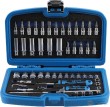 Estuche 53 pcs. 1/4" con carraca rever. 72 d. *extra-slim* + vasos extracortos y largos hex. *protorque* + vasos cortos torx tipo e + alargaderas y adaptadores + vasos cortos con punta tx - allen-ph