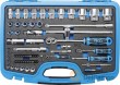 Estuche 66 pcs., 1/2" + 1/4" con carracas 72 d. *extra-slim* + vasos extracortos hex. *protorque*(1/4" - 5 a 13 mm. & 1/2" - 8 a 32 mm.) + alargaderas y manerales + puntas 1/4" (tx-pz-ph-ts)