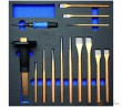 Bandeja 2/3 de polifoam con perforador automático + cincel de chapista (para GTi101640) + 6 cinceles y 7 buriles