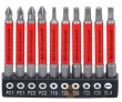 Blister de 10 puntas 1/4" antideslizantes y magneticas (2 x pz1 - 2 x pz2 - 1 x t10 - 2 x t20 - 2 x t25 - 1 x sl4), largo 70 mm.