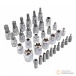 Estuche 34 pcs 3/8" de vasos torx tipo "e" (e4-e20)+ vasos cortos con punta torx (t10-t60) + puntas 5/16" torx -h (t10h-t55h) + adaptador 3/8" a 5/16"