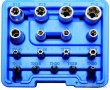 Estuche 17 pcs. 1/4" + 3/8", vasos torx tipo "e" y puntas torx-h inviolables