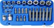 Estuche 30 pcs. 1/2" + 3/8" + 1/4", vasos torx tipo "e" + puntas torx, 30 y 75 mm