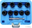 Estuche 9 vasos cortos 1/2" impacto en espiral (10 - 19 mm) + pasador de golpe, para extracción tornillos antirrobo