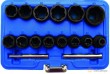 Estuche 14 vasos cortos 1/2" impacto en espiral (8 - 27 mm) + 2 botadores, para extracción tornillos antirrobo