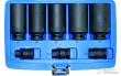 Estuche 5 vasos largos 1/2" impacto bihex.(27 - 30 - 32 - 34 - 36 mm) y 3 vasos cortos 1/2" impacto puntas allen (14 - 17 -19 mm), para tuercas de buje y eje de dirección