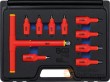 Estuche de maneral en *t* 1/2" aislado vde 1.000 v. + 9 vasos cortos 1/2" aislados vde 1.000 v. con punta allen (h4 - h8 x 68 mm.+ h7 - h8 - h10 x 92 mm.) + adaptador 1/2" a 3/8" (92 mm)