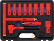 Estuche de maneral en *t* 3/8" aislado vde 1.000 v. + 9 vasos cortos 3/8" aisladosvde 1.000 v. hex (7 - 8 - 10 - 12 - 14 - 15 - 17 - 19 x 72 mm.) + alargador 1/2" (118 mm.) + carraca reversible.701