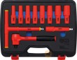 Estuche de maneral en *t* 1/2" aislado vde 1.000 v. + 8 vasos cortos 1/2" aisladosvde 1.000 v. hex (10 - 12 - 14 - 17 - 19 - 22 - 24 x 92 mm.) + alargador 1/2" (142 mm.) + carraca reversible.702