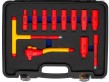 Estuche combinado de maneral en *t* 3/8" aislado vde 1.000 v. + 9 vasos largos 3/8" hex. (7 - 22 mm) + carraca 3/8"