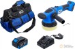 Bolsa con pulidora excéntrica eléctrica - recargable 18 v dc - sin escobillas - incluye bateria li-ion 4.0 ah. y cargador rapido 4.0 a. 18 v.