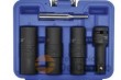 Estuche 3 vasos largos 1/2" de impacto doble uso (hex. *protorque* / tipo *twist* para extracción de tornillos antirrobo - 17 - 19 -21 mm.) + vaso adaptador 1/2" de impacto 75 mm. + botador