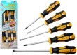 Blister 5 destornilladores planos y phillips con mango bicolor de goma antideslizante