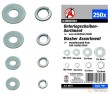 Estuche 250 arandelas zincadas planas (ø 80 x 4 - 35 x 5 - 15 x 6 - 15 x 8 mm) y de muelle (ø 50 x 4 - 25 x 5 - 15 x 6 - 15 x 8 mm)