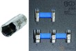 Bandeja 1/6 de polifoam con 5 vasos cortos 3/8" hex. abiertos para sustitucion de conectores de suspension de gas de coche y camión ( 12 -14 - 17 - 19 -22 mm.)
