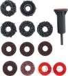 Blister de adaptador con vastago 1/4" para portabrocas + 12 discos abrasivos para limpieza de cubos de rueda y discos de freno universal