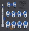 Bandeja 1/6 de polifoam con 10 llaves de boca abierta bihex. 3/8" *crowfoot* + alargadera 3/8" x 150 mm