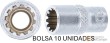 Bolsa 10 vasos cortos 1/4" multicara, 12 mm.