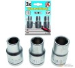 Blister de 3 vasos cortos 1/2" hex. "protorque", (10 - 11 - 13 mm.)