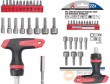 Blister mango destornillador de carraca portapuntas 1/4", reversible, imantado (105 mm.)+ portapuntas magnetico 1/4" + puntas 1/4" (ph0-ph1-ph2-pz0-pz1-pz2-pl3-pl4-pl5-t10-t15-t20) + 8 vasos cortos