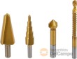 Blister de broca conica escalonada, ø 4,0 - 12 mm + broca cónica ø 8,0 - 20 mm. + avellanador ø 12,4 mm + broca fresada ø 6,0 x 85 mm, recubierta de titanio