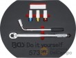 Bandeja de polifoam con llave dinamométrica + llave acodada 1/2" para tuercas de rueda, extensible (17 x 19 mm. / 330-500 mm) +3 vasos largos 1/2" de impacto de aluminio (17-19-21 mm.)