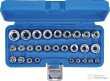 Estuche 28 vasos cortos torx tipo e ¼”(e4-e11) + 3/8” (e4-e20) + ½” (e10-e24)