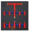 Bandeja 2/3 de polifoam con maneral en *t* 1/2" aislado vde 1.000 v. + 9 vasos cortos 1/2" aisladosvde 1.000 v. con punta allen (h4 - h5 - h6 - h7 x 68 mm. + h6 - h7 - h89 - h10 x 92 mm.)