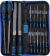 Estuche de 4 limas de taller (320 mm)+ 12 limas de aguja (150 mm)+ 1 cepillo de lima
