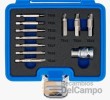Estuche 11 extractores de tornillos dañados torx 1/4" x 50 mm. (t10-t15-t20-t25-t27-t30) & 3/8" (t45-t50-t55) & adaptador 1/2" a 10 mm.