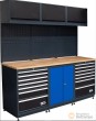 Sistema modular de armarios y paneles murales con mesa de trabajo para taller e industria de 3 modulos