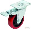 Rueda giratoria con freno, poliuretano roja/negra, ø 100 mm. alto 126 mm. capacidad hasta 100 kgs.