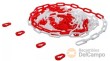 Blister cadena de cierre rojo-blanco, de plástico ( 7,5 m.) + 4 mosquetones de plástico rojos