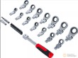 Estuche de 12 llaves de carraca de anillo articuladas 180º de escala fina 9x12 (6 - 20 mm.) + mango soporte escala fina 9x12 +2 adaptadores + 8 puntas 1/4" (ph - pz - pl - torx)