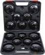 Estuche 14 cazoletas extraccion filtros de aceite + adaptador 3/8" a 1/2" para coches europeos