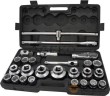 Estuche combinado 3/4" + 1" de vasos hex. (21-22-23-24-26-27-28-29-30-31-32-34-36-38-41-46-50-55-60-65 mm) + carracas + articulacion + 2 alargaderas + mango corredizo