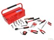 Caja de herramientas metalica con 64 pcs.( 30 pcs.1/4" + 17 pcs.1/2" + 9 llaves acodadas allen + 2 alicates + mordaza + flexometro + martillo + 2 minidestornilladores) *geko