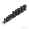 Regleta de 9 vasos cortos 3/8" & 1/2" de impacto con punta allen (3/8" x h5 - h6 - h7 - h8 // 1/2" x h10 - h12 - h14 - h17 - h19 x 42 mm.)