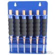 Expositor metálico de 6 botadores paralelos cilindricos con protector de seguridad y mango de foam, ( ø 3 - 4 - 5 - 6 - 7 - 8 x 10 x 180 mm)