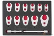 Bandeja de polifoam con 11 llaves 3/8" abiertas "crowfoot", (10 - 22 mm) + 2 alargaderas 75 mm y 125 mm