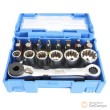 Estuche 24 pcs vasos cortos 1/4" multicara (gear-lock) + puntas 1/4" ( pl + ph + pz + allen + torx) y minicarraca extraplana 1/4"