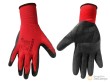 Paquete 12 pares de guantes nylon rojo recubierto de latex negro, talla 9