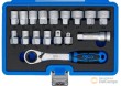 Estuche de carraca pasante 72 d. + 13 vasos pasantes multicara **gear-lock** ( 10 - 24 mm.) + alargadera pasante 75 mm. + 2 adaptadores 1/2" & 3/8", para varillas y torretas de amortiguadores