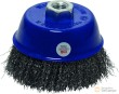 Cepillo de alambre acero latonado tipo corona, ø 125 x 67 mm., vastago m14 x 2 mm.