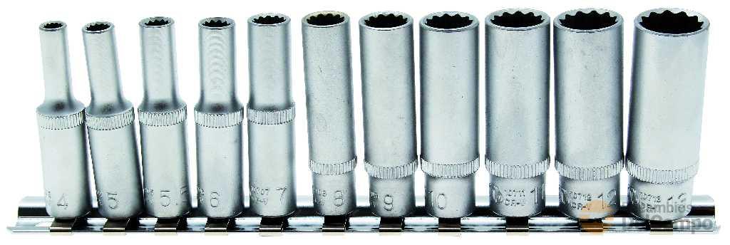 Regleta 11 vasos largos 1/4" bihex. (4 - 13 mm)