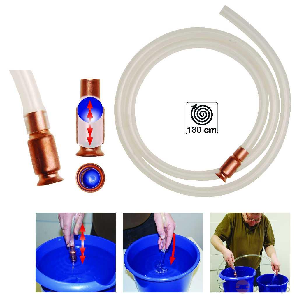 Bomba de manguera por decantación para succion de agua, combustible y liquidos de limpieza, 2.000 mm. - boquilla de cobre 3/4"