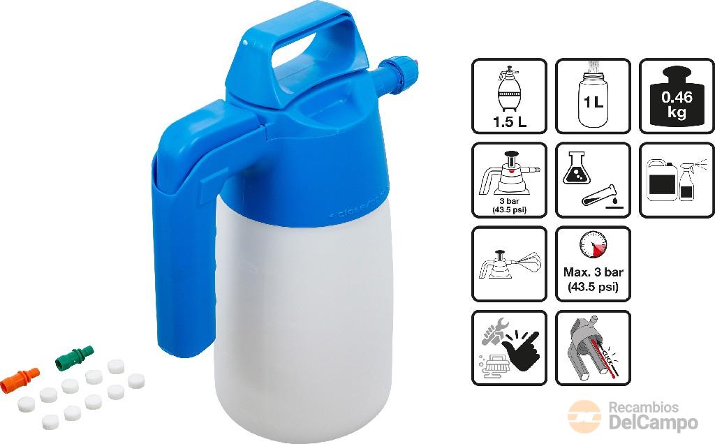 Pulverizadora de plástico 1,5 l., para limpieza y desinfeccion de superficies e instalaciones sanitarias con limpiadores neutros y acidos /alcalinos diluidos